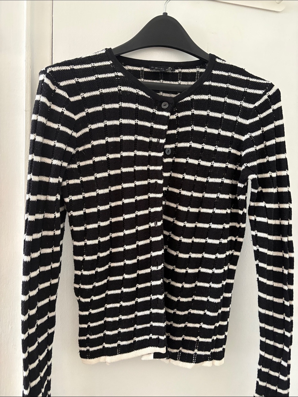 Agnes B. Black and White Striped Button-Front Cardigan
